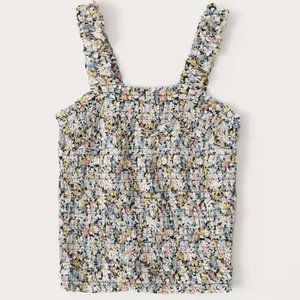 Abercrombie All Over Smocked Wide Strap Cami in Black Floral